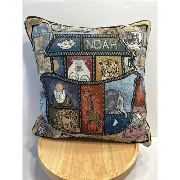 Vintage Noah's Ark 16 inch Tapestry Throw Pillow Nursery and Home Decor Animals - Picture 1 of 4